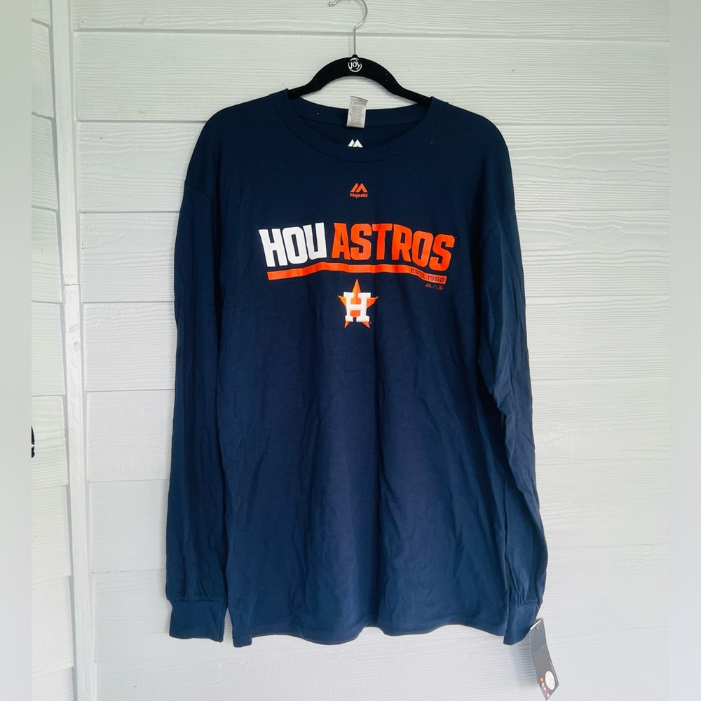 MENS HOUSTON ASTROS LONG SLEEVE T-SHIRT orange & blue SZ L NWT